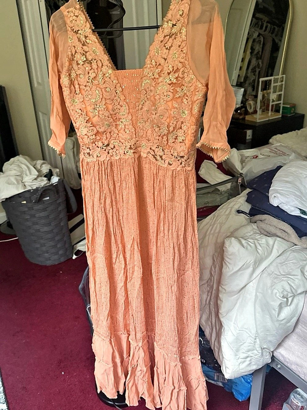 Floral Embroidered Maxi Dress in Orange